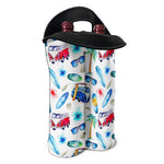 Watercolor Surfing Pattern Print Double Neoprene Wine Tote