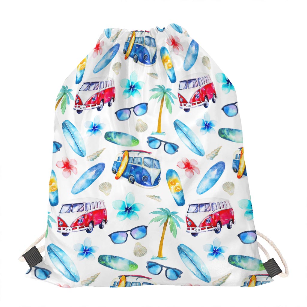 Watercolor Surfing Pattern Print Drawstring Bag