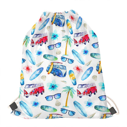 Watercolor Surfing Pattern Print Drawstring Bag