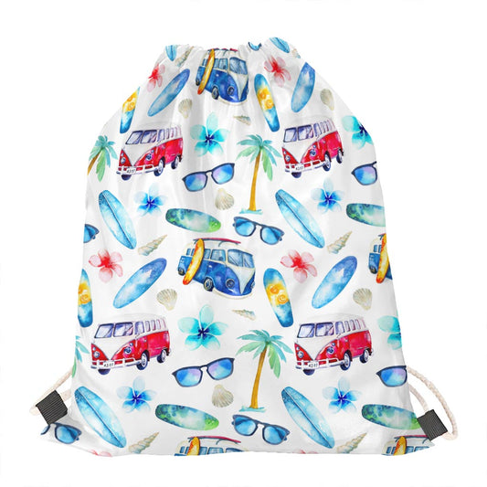 Watercolor Surfing Pattern Print Drawstring Bag