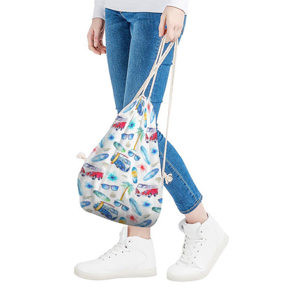 Watercolor Surfing Pattern Print Drawstring Bag