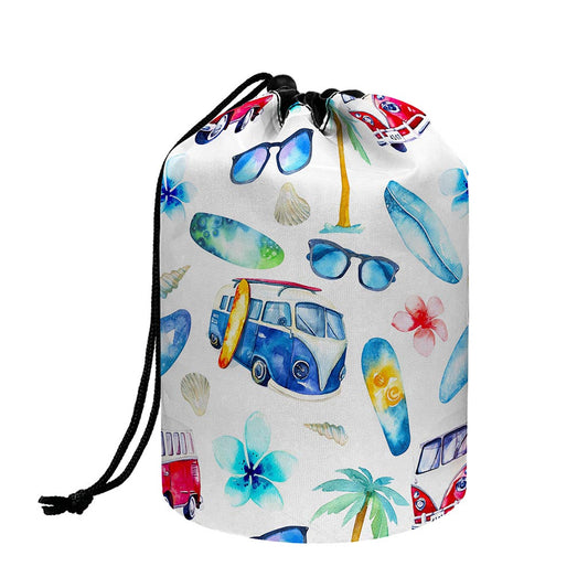 Watercolor Surfing Pattern Print Drawstring Makeup Bag