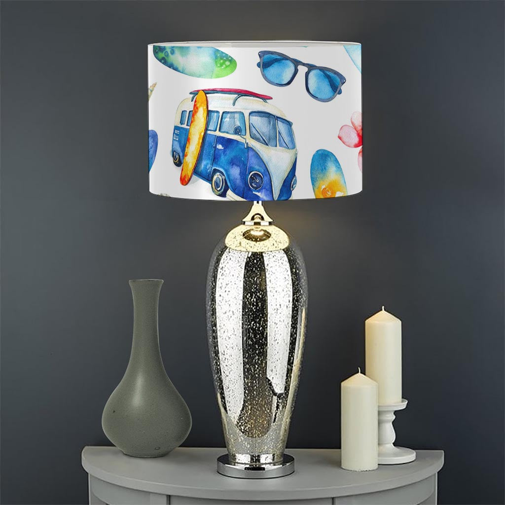 Watercolor Surfing Pattern Print Drum Lamp Shade