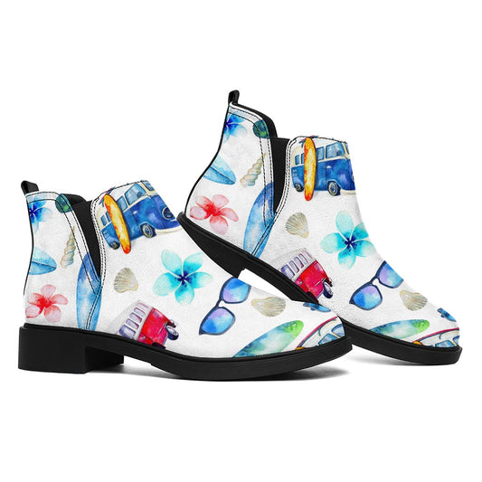 Watercolor Surfing Pattern Print Flat Ankle Boots