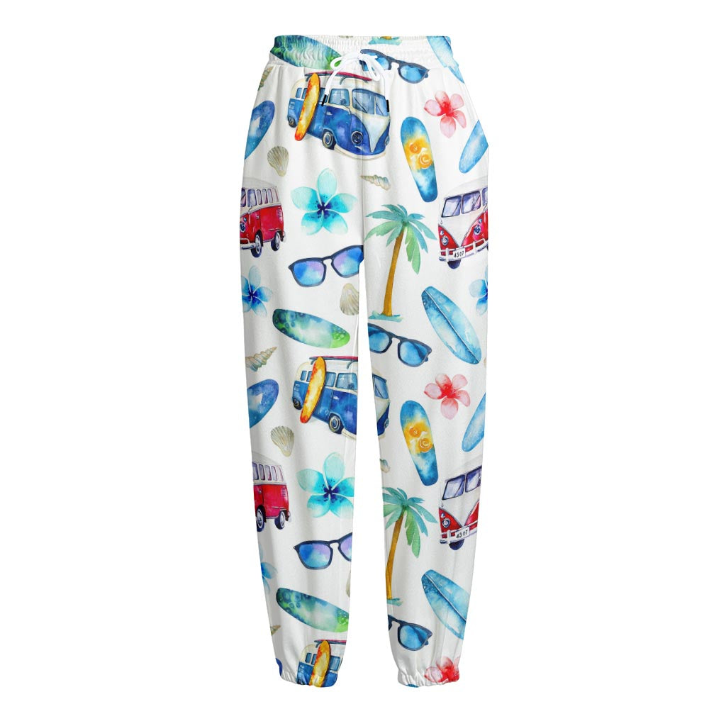 Watercolor Surfing Pattern Print Fleece Lined Knit Pants