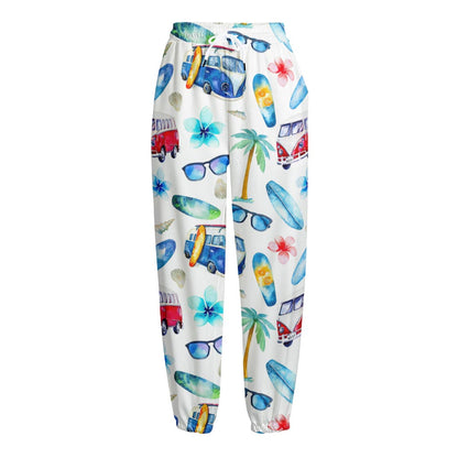 Watercolor Surfing Pattern Print Fleece Lined Knit Pants
