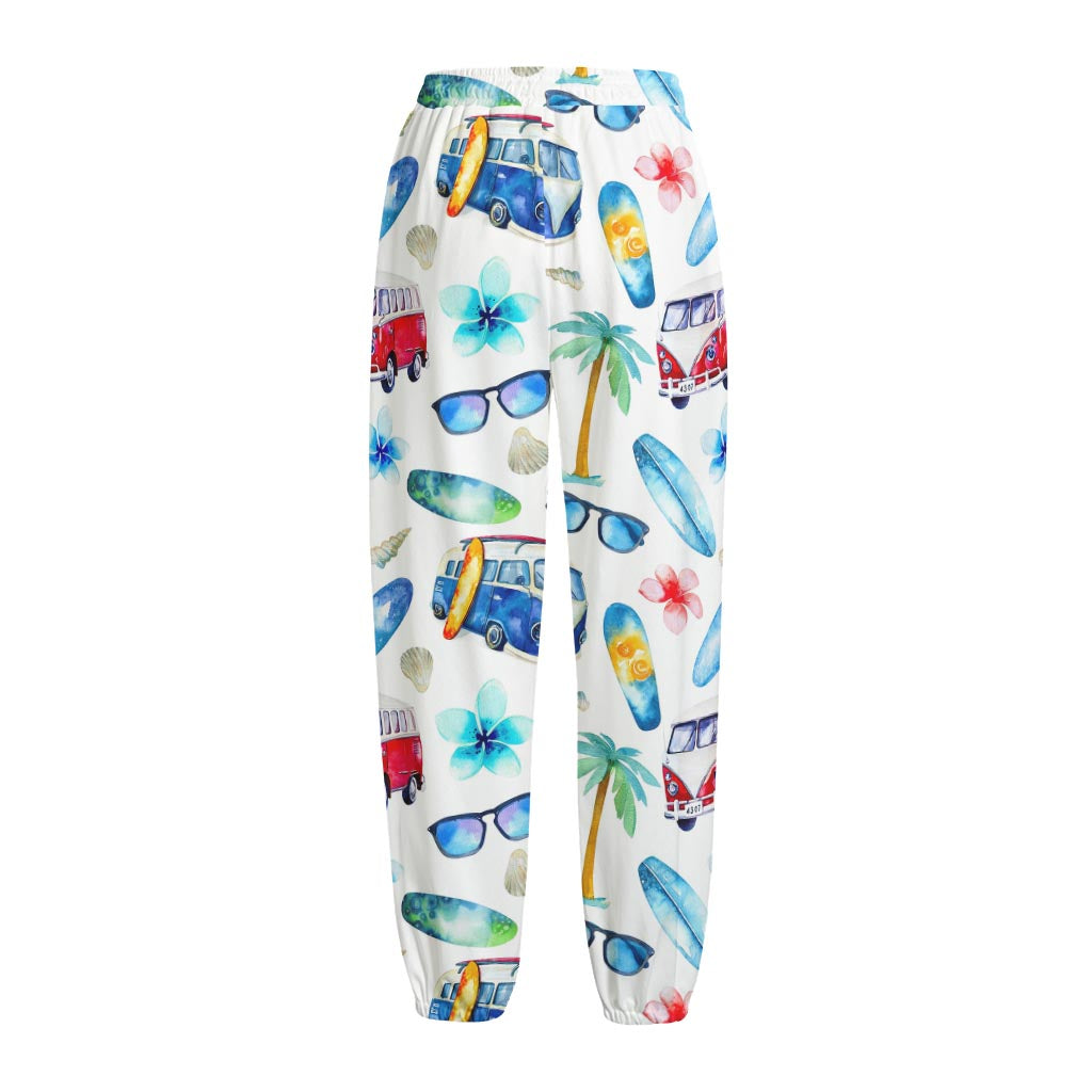Watercolor Surfing Pattern Print Fleece Lined Knit Pants