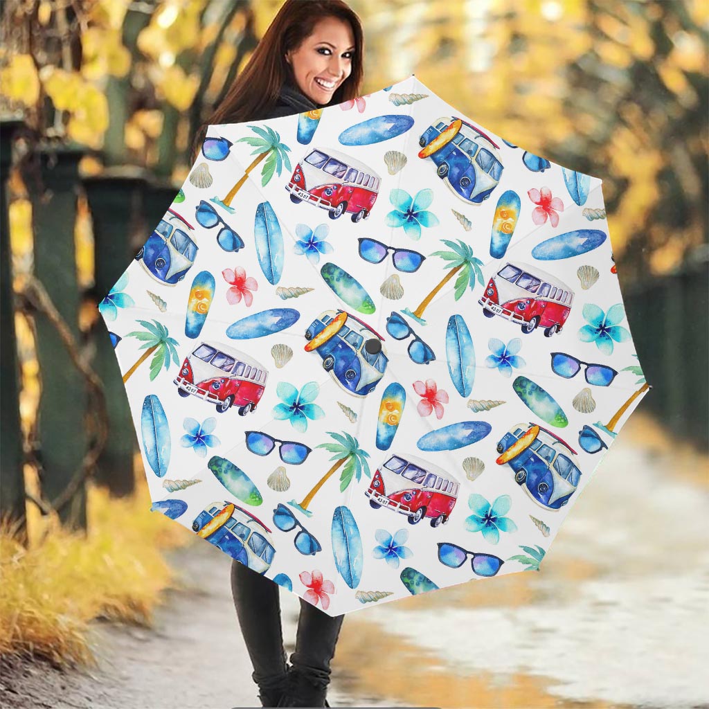 Watercolor Surfing Pattern Print Foldable Umbrella