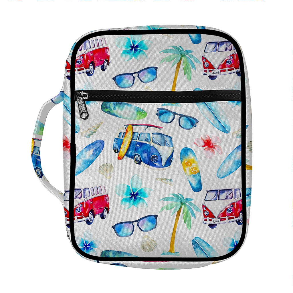 Watercolor Surfing Pattern Print Front Pocket Bible Bag