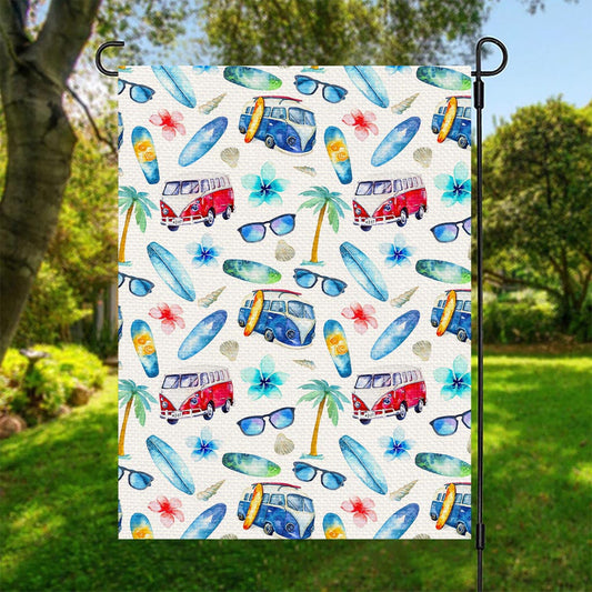 Watercolor Surfing Pattern Print Garden Flag