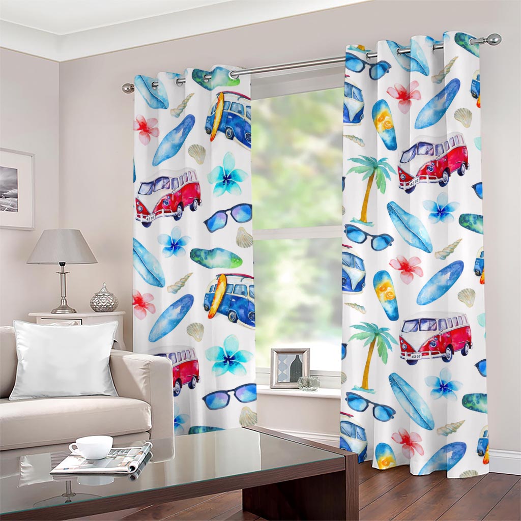 Watercolor Surfing Pattern Print Grommet Curtains