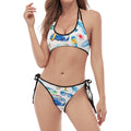 Watercolor Surfing Pattern Print Halter Scoop Tie Side Bikini