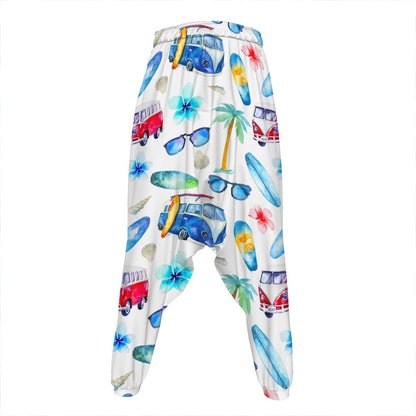 Watercolor Surfing Pattern Print Hammer Pants
