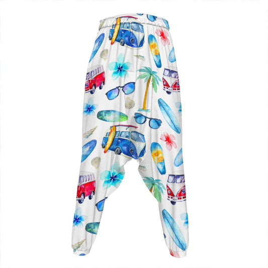 Watercolor Surfing Pattern Print Hammer Pants