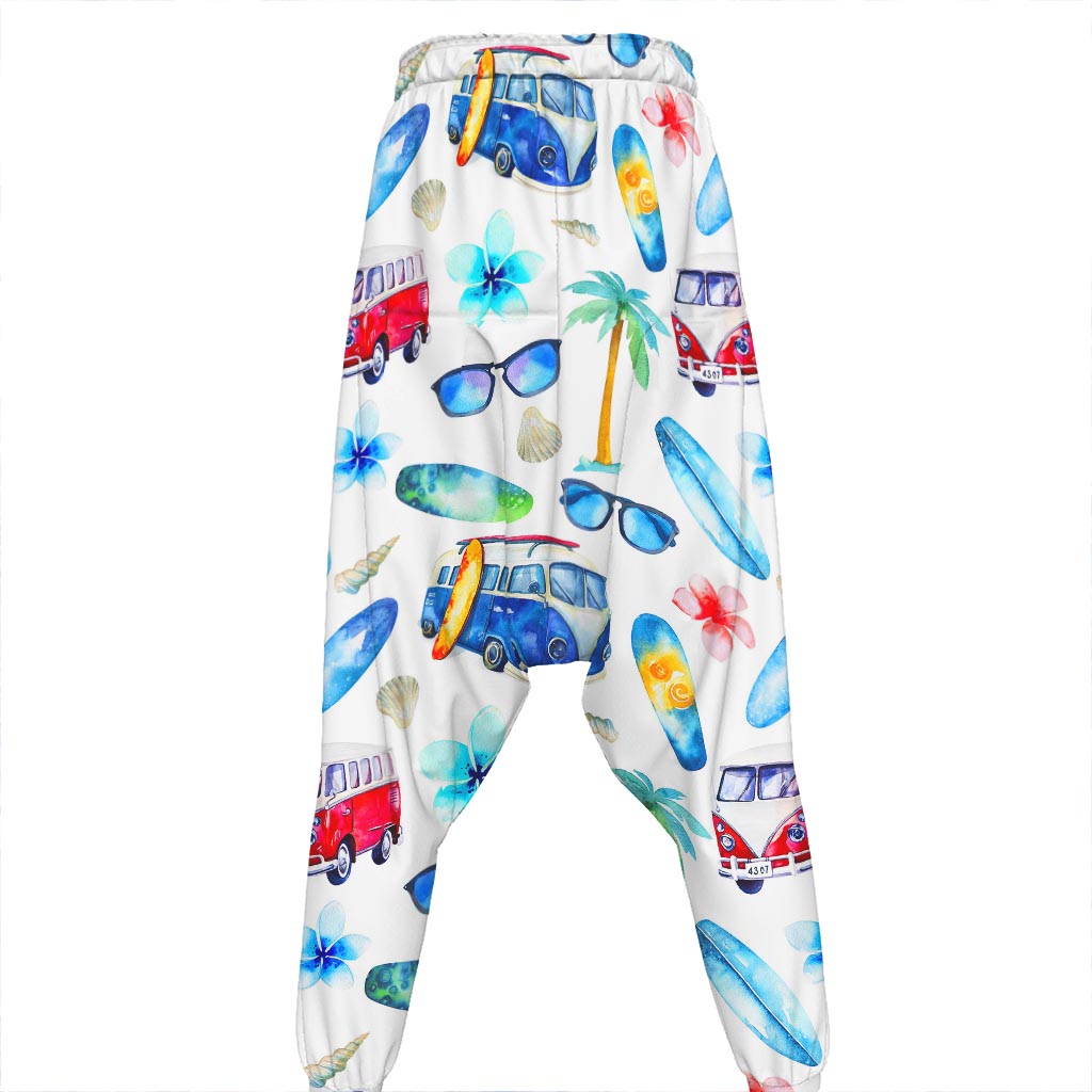 Watercolor Surfing Pattern Print Hammer Pants
