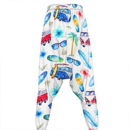 Watercolor Surfing Pattern Print Hammer Pants