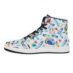 Watercolor Surfing Pattern Print High Top Leather Sneakers