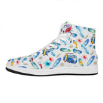 Watercolor Surfing Pattern Print High Top Leather Sneakers