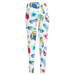 Watercolor Surfing Pattern Print High-Waisted Pocket Leggings