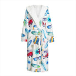 Watercolor Surfing Pattern Print Hooded Bathrobe