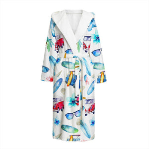 Watercolor Surfing Pattern Print Hooded Bathrobe