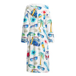 Watercolor Surfing Pattern Print Hooded Bathrobe