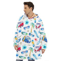 Watercolor Surfing Pattern Print Hoodie Blanket