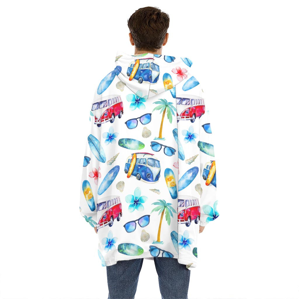 Watercolor Surfing Pattern Print Hoodie Blanket