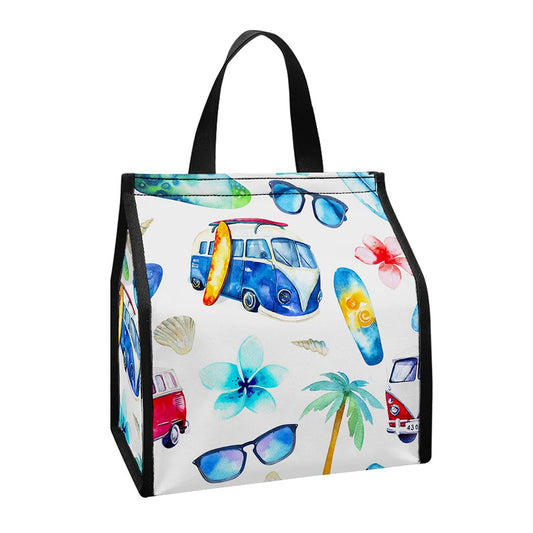Watercolor Surfing Pattern Print Insulated Lunch Tote