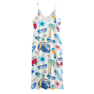 Watercolor Surfing Pattern Print Jersey Midi Cami Dress