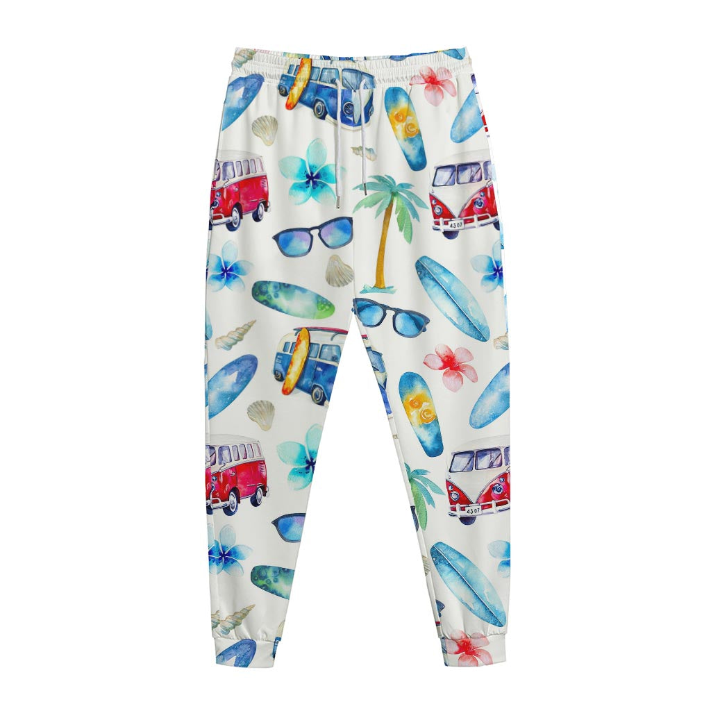 Watercolor Surfing Pattern Print Jogger Pants