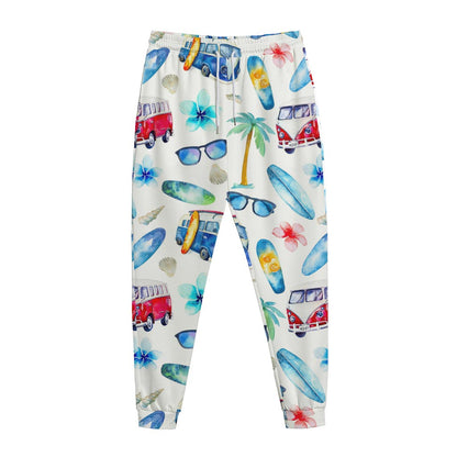 Watercolor Surfing Pattern Print Jogger Pants