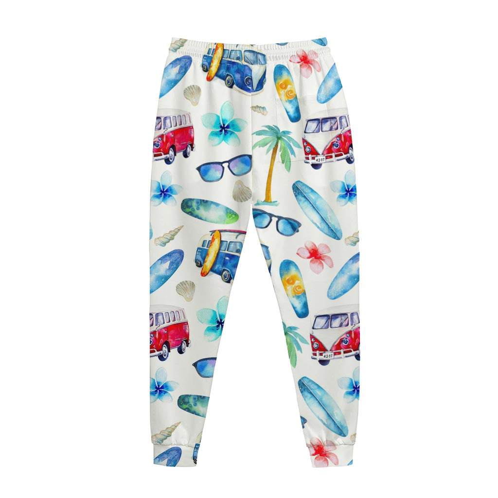 Watercolor Surfing Pattern Print Jogger Pants