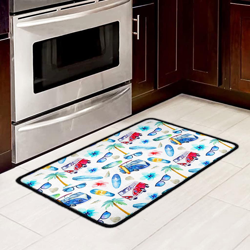 Watercolor Surfing Pattern Print Kitchen Mat