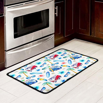 Watercolor Surfing Pattern Print Kitchen Mat