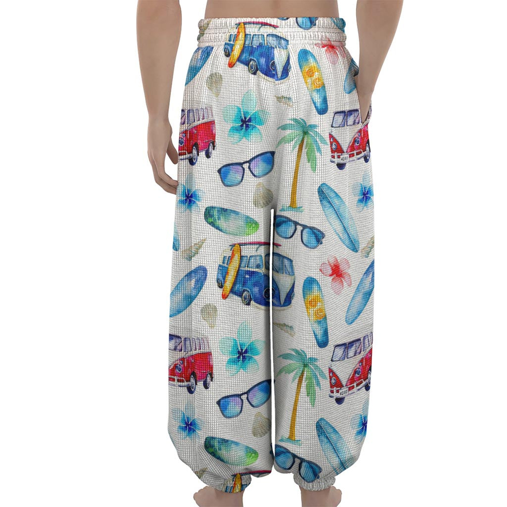 Watercolor Surfing Pattern Print Lantern Pants