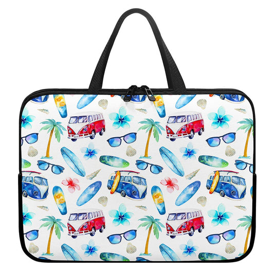 Watercolor Surfing Pattern Print Laptop Sleeve With Handle