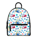 Watercolor Surfing Pattern Print Leather Backpack
