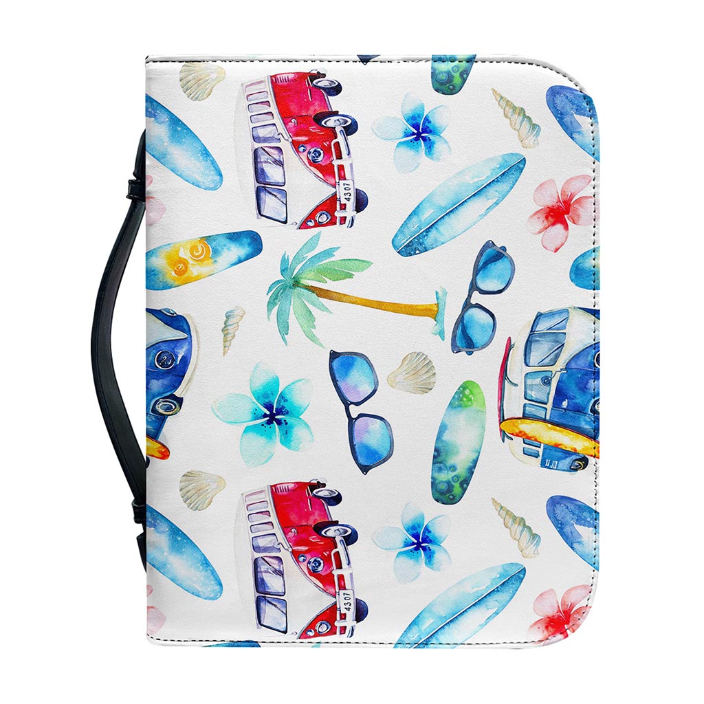 Watercolor Surfing Pattern Print Leather Bible Cover