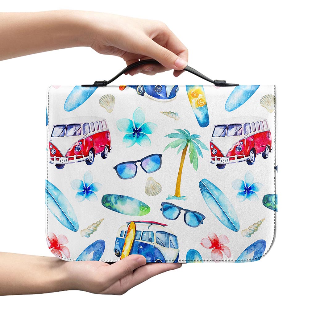Watercolor Surfing Pattern Print Leather Bible Cover