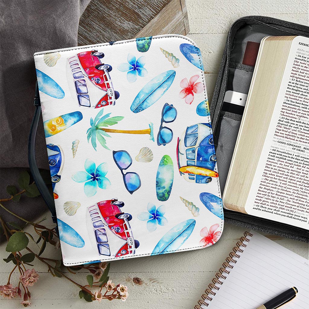 Watercolor Surfing Pattern Print Leather Bible Cover