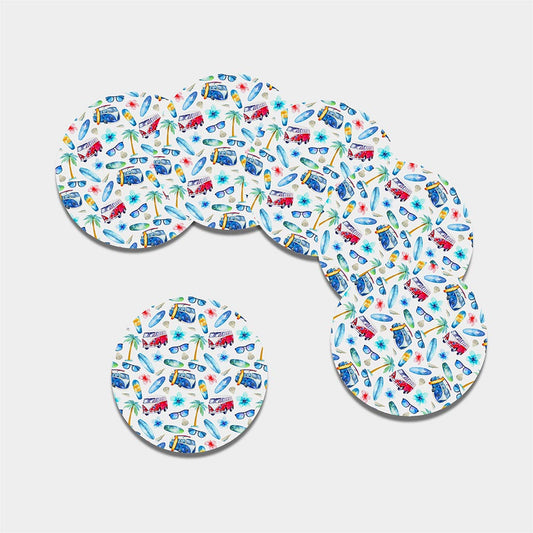 Watercolor Surfing Pattern Print Leather Coaster Set