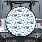 Watercolor Surfing Pattern Print Leather Spare Tire Cover