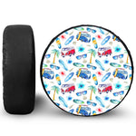 Watercolor Surfing Pattern Print Leather Spare Tire Cover
