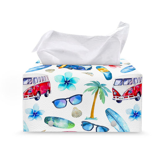 Watercolor Surfing Pattern Print Leather Tissue Box Cover