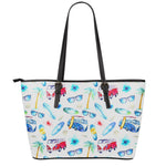 Watercolor Surfing Pattern Print Leather Tote Bag