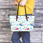 Watercolor Surfing Pattern Print Leather Tote Bag
