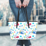 Watercolor Surfing Pattern Print Leather Tote Bag