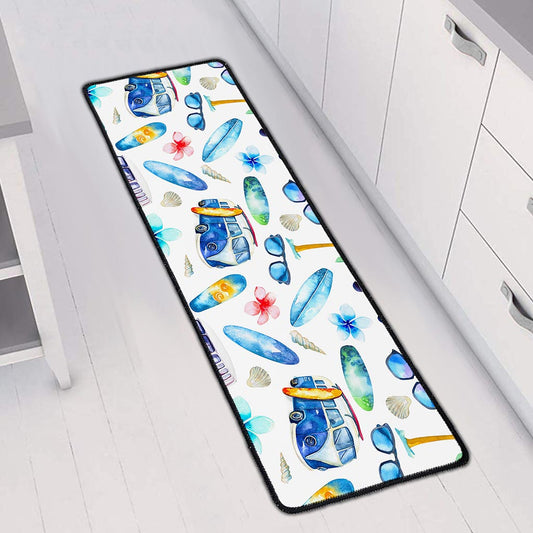 Watercolor Surfing Pattern Print Long Kitchen Mat