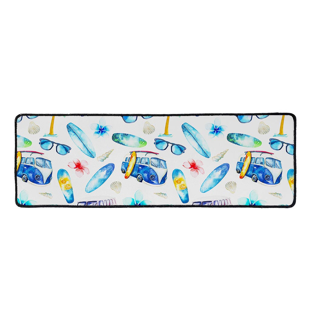 Watercolor Surfing Pattern Print Long Kitchen Mat